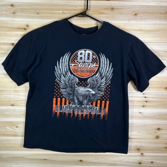 Sturgis 2020 80th Black Hills Rally Motorcycle  Black T Shirt Large Hot Leathers - Picture 1 of 8